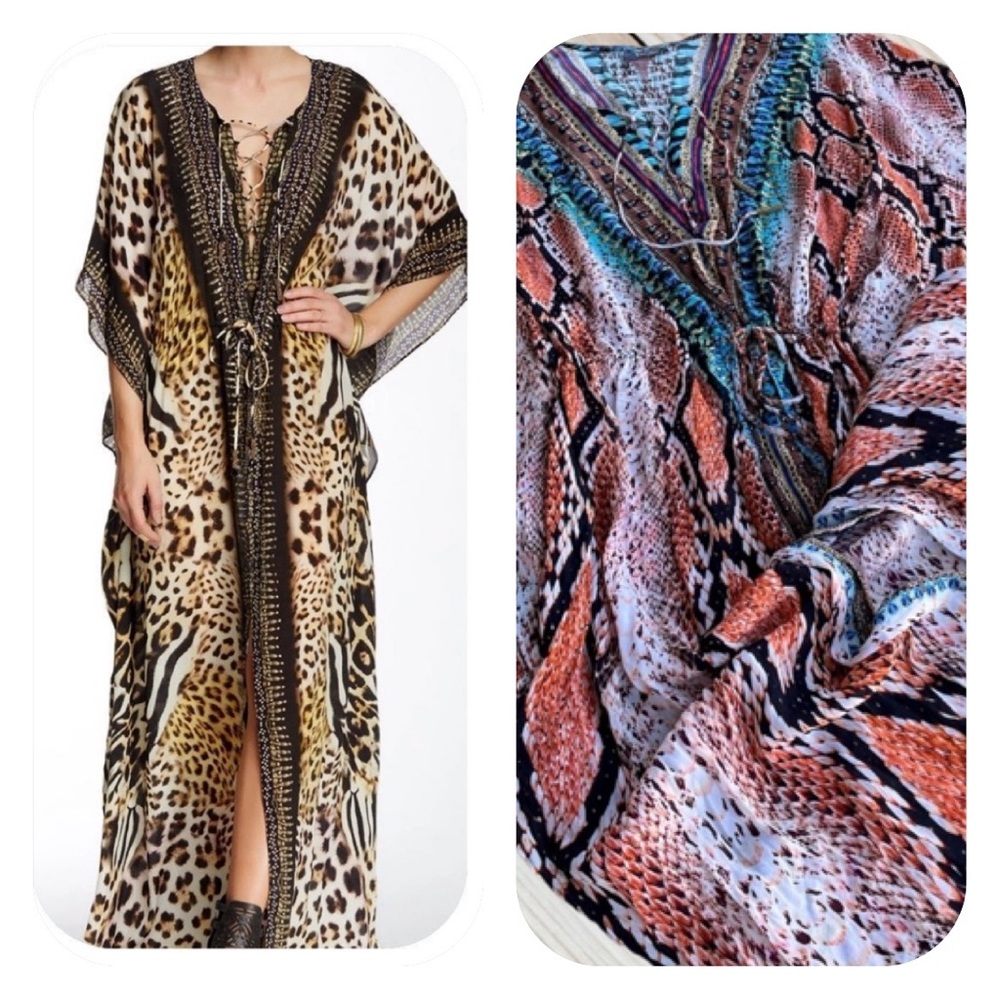 NWOT Shahida Parides OS original brown python print kaftan dress